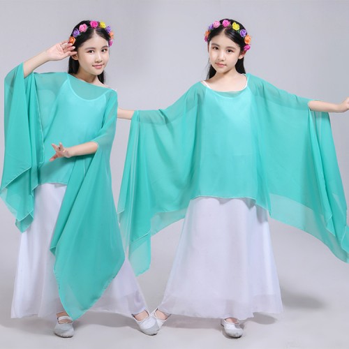 Chinese traditional fairy dance costumes hanfu white drama dance studio cosplay dress folk music children's junior school generation costumes 